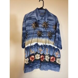 Van Heusen Hawaiian Shirt Size XL Party Luau Bikini Girls Palm Trees Pool Casual